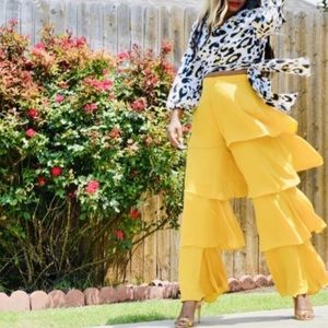Mustard Yellow Tiered Ruffle Pants